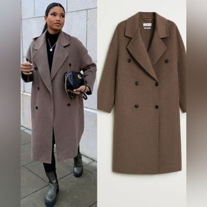 MANGO NWT Brown Oversized Wool Handmade Coat